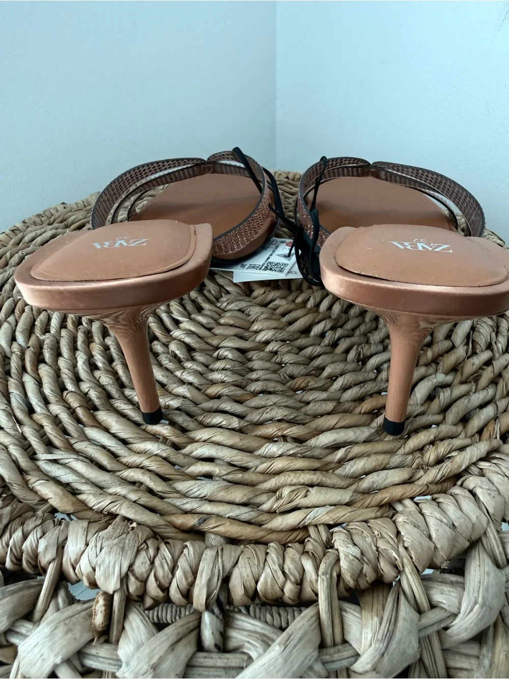 Zara Rose Gold Rhinestone Slide Heels - Picture 3 of 4